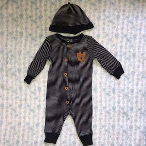 Carter’s 2pc Striped cotton long sleeve jumpsuit w/hat for boys (3months)
